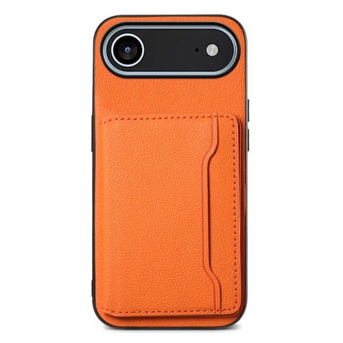 Funda para iPhone 17 Air con textura de becerro y diseño de bolso de tarjeta de cobertura total (naranja)