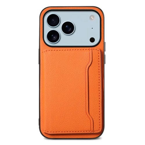Funda para iPhone 17 Pro con textura de becerro y diseño de bolso de tarjeta de cobertura total (naranja)