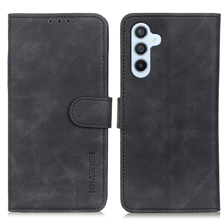 Funda de cuero con tapa horizontal y textura retro KHAZNEH para Samsung Galaxy S25 FE 5G (negra)