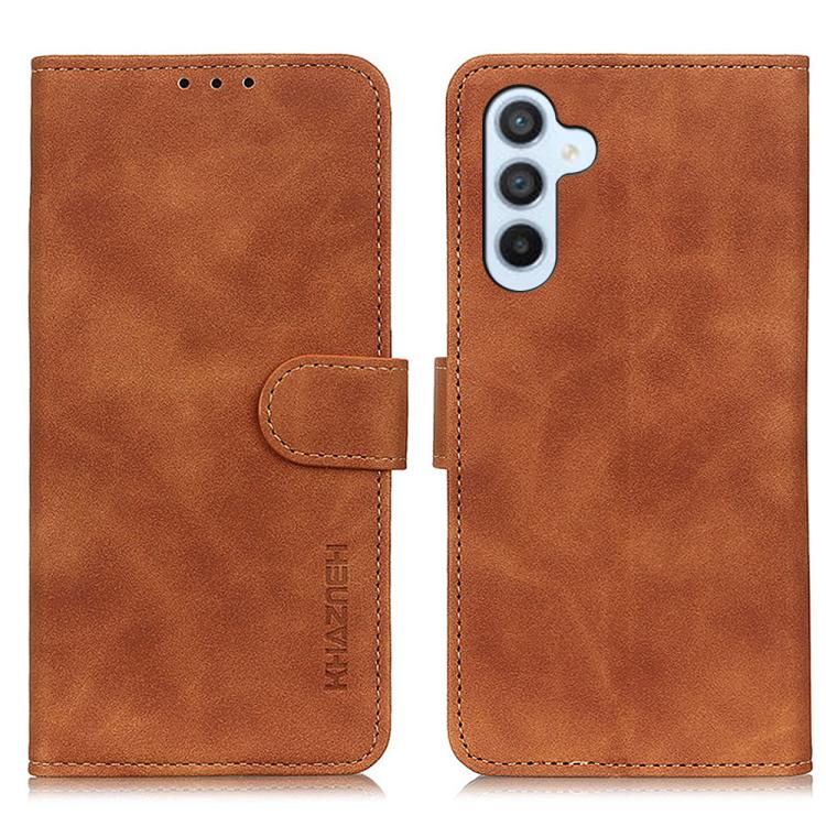 Funda de cuero con tapa horizontal y textura retro KHAZNEH para Samsung Galaxy S25 FE 5G (marrón)