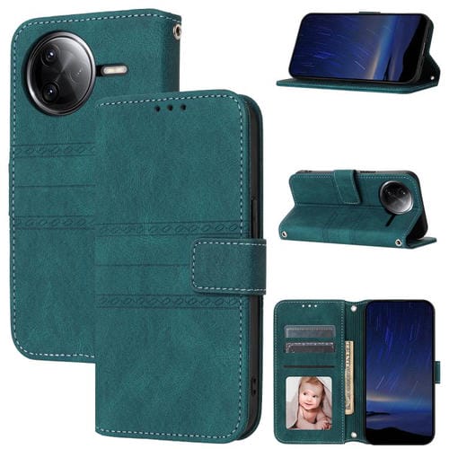 Funda de Cuero con Textura de Piel de Serpiente con Rayas En Relieve para Redmi K80 5G/K80 Pro 5G (Verde Oscuro)