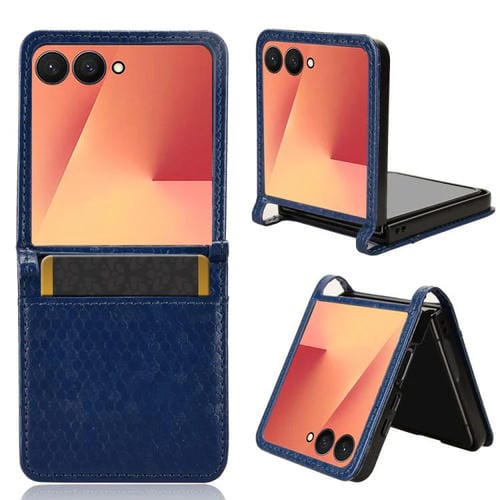 Funda de cuero con textura de puntos de panal para Samsung Galaxy Z Flip7 5G (azul)