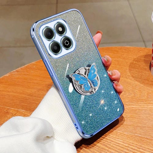 Funda para Teléfono Honor X6B con Soporte Mariposa Purpurina Degradada Revestimiento TPU (Azul Sierra)