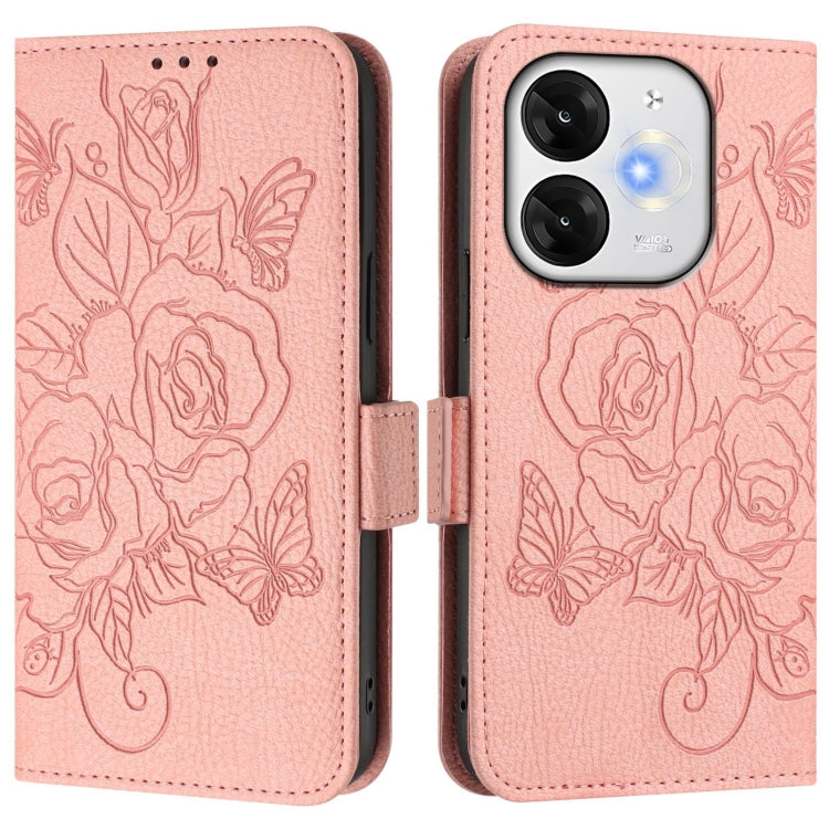 Funda de Cuero Antirrobo RFID con Relieve para Teléfono Itel A80 4G (Rosa)