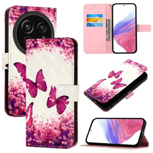 Funda de Cuero con Tapa Horizontal y Pintura 3D para Sharp Aquos R9 Pro Sh-54E (Mariposa Rosa)