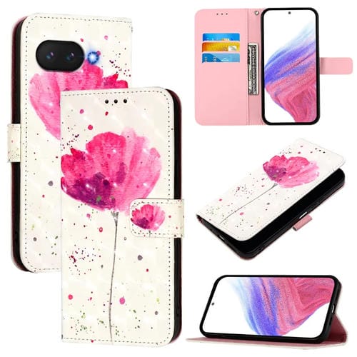 Funda de Cuero con Tapa Horizontal y Pintura 3D para Google Pixel 9A (Flor)