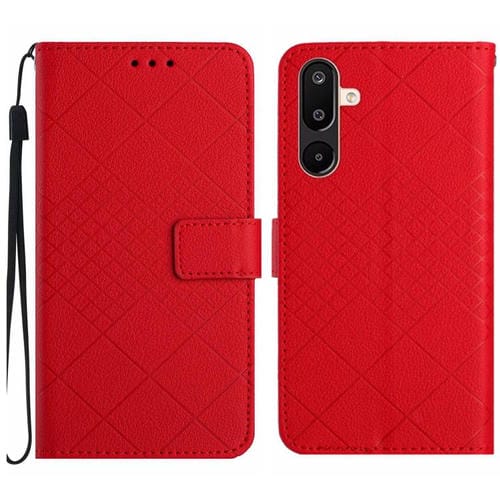 Funda de cuero con textura de cuadrícula rómbica para Samsung Galaxy M36 5G (roja)