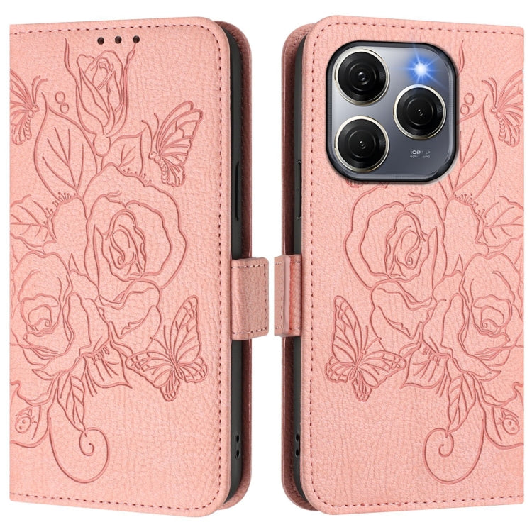 Funda de Cuero Antirrobo con RFID para Tecno Spark 20 Pro 5G con Relieve (Rosa)