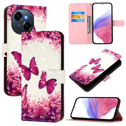 Funda de Cuero con Tapa Horizontal y Pintura 3D para Tecno Spark Go 1/Go 2025 (Mariposa Rosa)