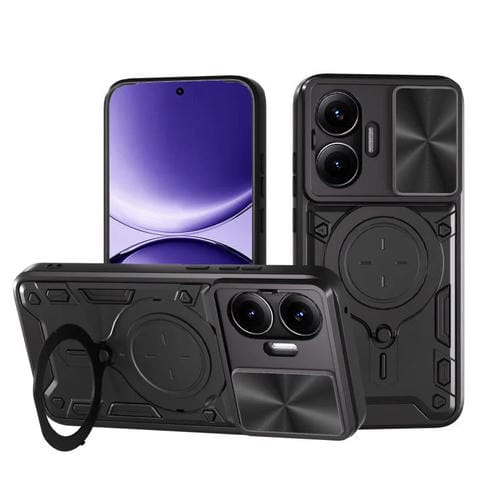 Funda magnética deslizante con textura de CD para Xiaomi Poco F7 (negro)