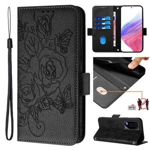 Funda de Cuero Antirrobo RFID con Relieve para Teléfono For Honor GT (Negro)