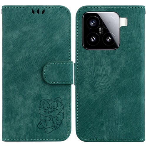 Funda De Cuero Con Relieve De Tigre Para Xiaomi 15 (Verde)