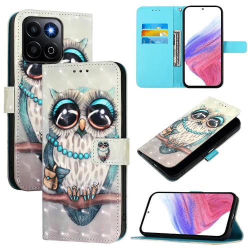 Funda de Cuero con Tapa Horizontal y Pintura 3D para Honor 200 5G (Búho Gris)