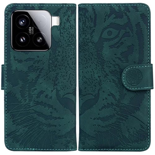 Funda De Cuero Con Tapa Y Estampado De Tigre Para Xiaomi 15 (Verde)
