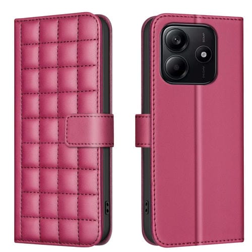 Funda de Cuero con Textura Cuadrada para Redmi Note 14 4G (Roja)