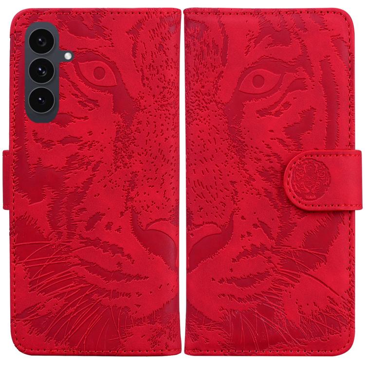 Funda de cuero con tapa y estampado de tigre para Samsung Galaxy S25 FE 5G (roja)