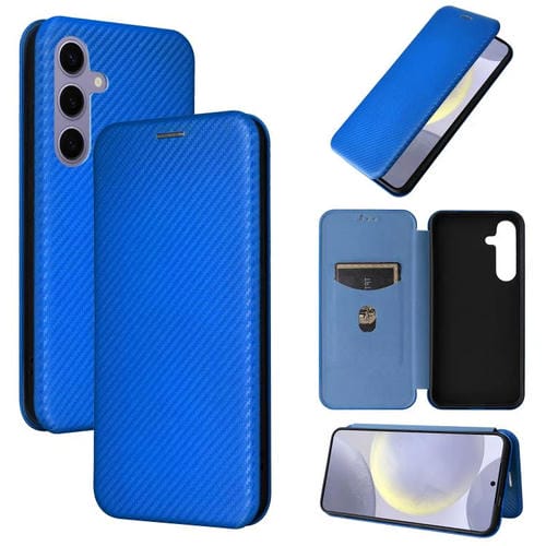 Funda de cuero con tapa y textura de fibra de carbono para Samsung Galaxy S25 FE 5G (azul)