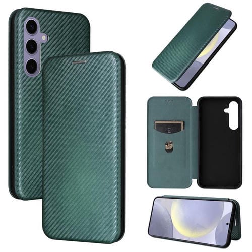 Funda de cuero con tapa y textura de fibra de carbono para Samsung Galaxy S25 FE 5G (verde)