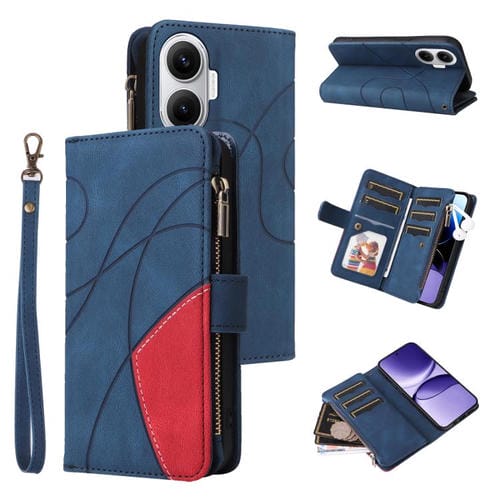 Funda de cuero con cremallera para Xiaomi Poco F7, color azul, con 9 ranuras para tarjetas