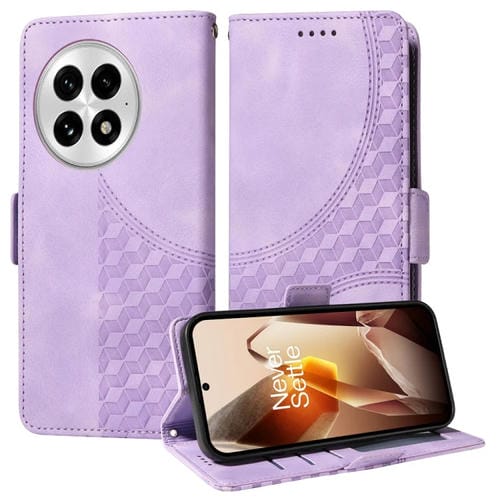 Funda de Cuero con Rombos en Relieve y Estrellas para OnePlus 13 (Morado)