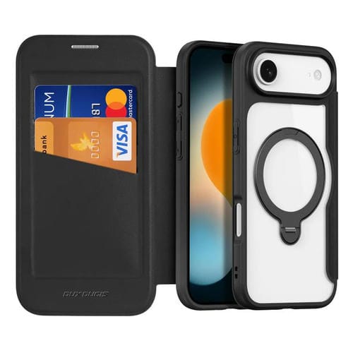 Funda de cuero con soporte para anillo MagSafe para iPhone 17 Air DUX DUCIS Skin X Pro Series (negro)