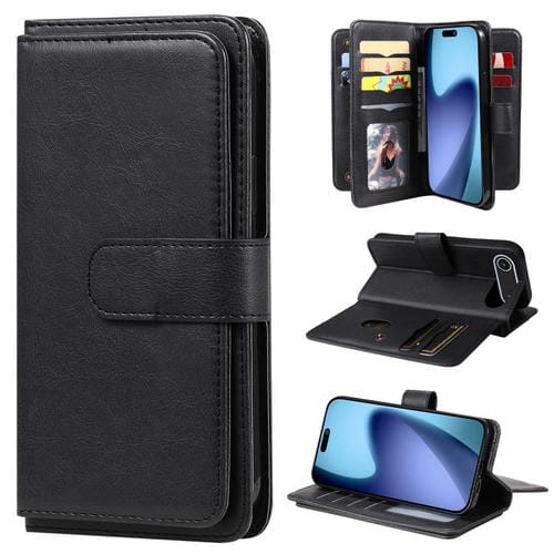 Funda de cuero multifunción tipo billetera para iPhone 17 Air con 10 ranuras para tarjetas (negra)