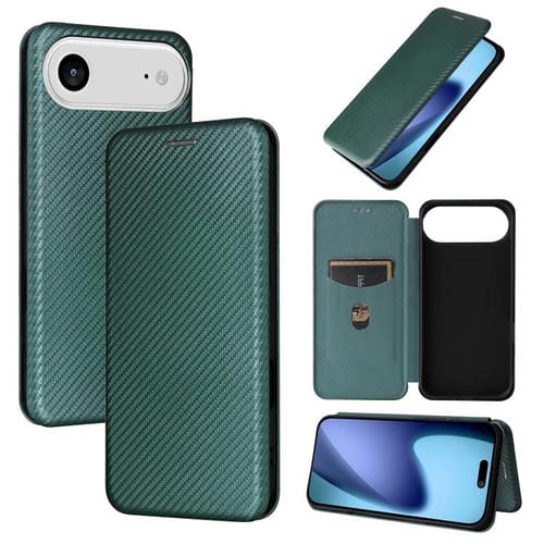 Funda de cuero con textura de fibra de carbono para iPhone 17 Air (verde)