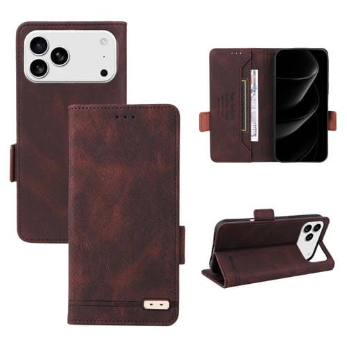 Funda de cuero con cierre magnético para iPhone 17 Pro Max (marrón)