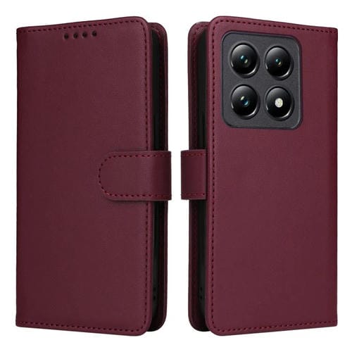 Funda para Teléfono 2 En 1 de Piel Auténtica de Imitación Desmontable Betopnice Bn-005 para Xiaomi 14T Pro (Rojo Vino)