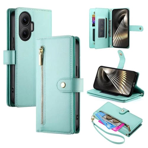 Funda de cuero con cremallera y ranura para tarjetas para Redmi Turbo 4 Pro / Xiaomi Poco F7 (verde menta)