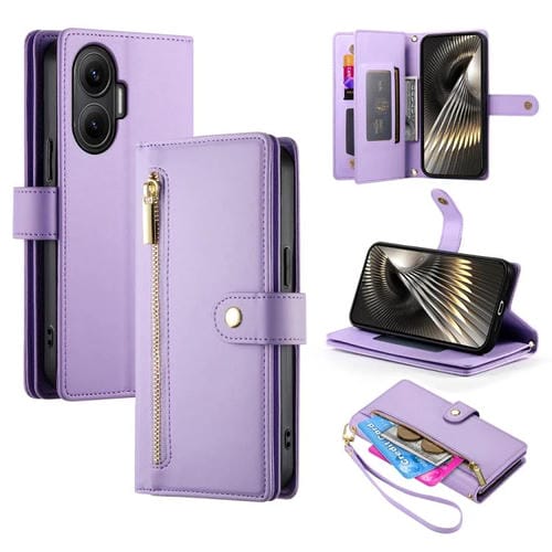 Funda de cuero con cremallera y ranura para tarjetas para Redmi Turbo 4 Pro y Xiaomi Poco F7 (morado)
