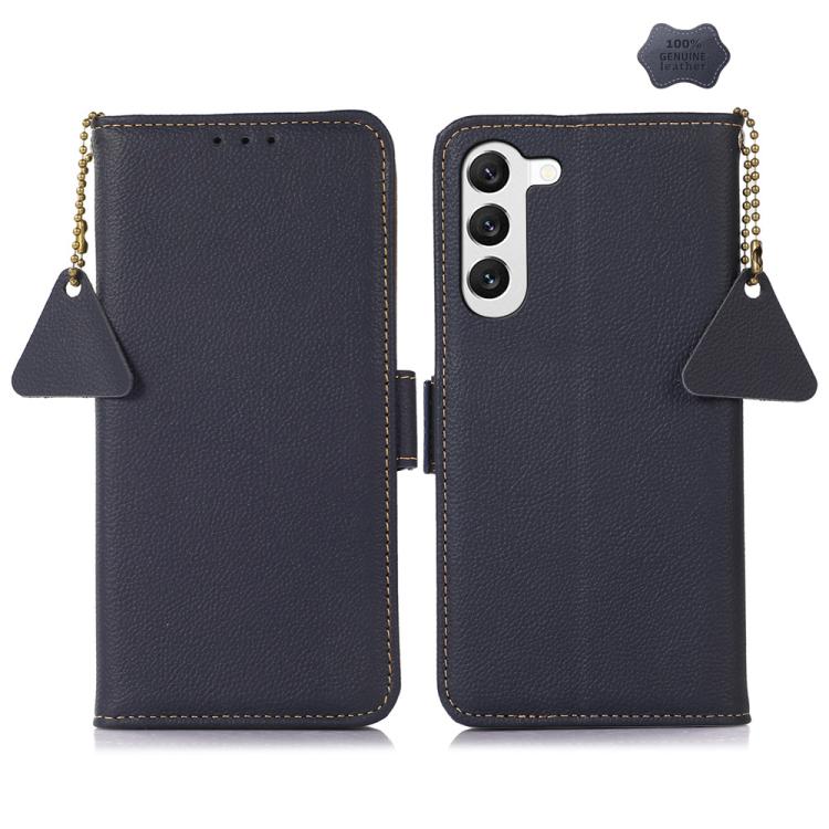 Funda de cuero genuino RFID con imán lateral TJ para Samsung Galaxy S25 FE 5G (azul)