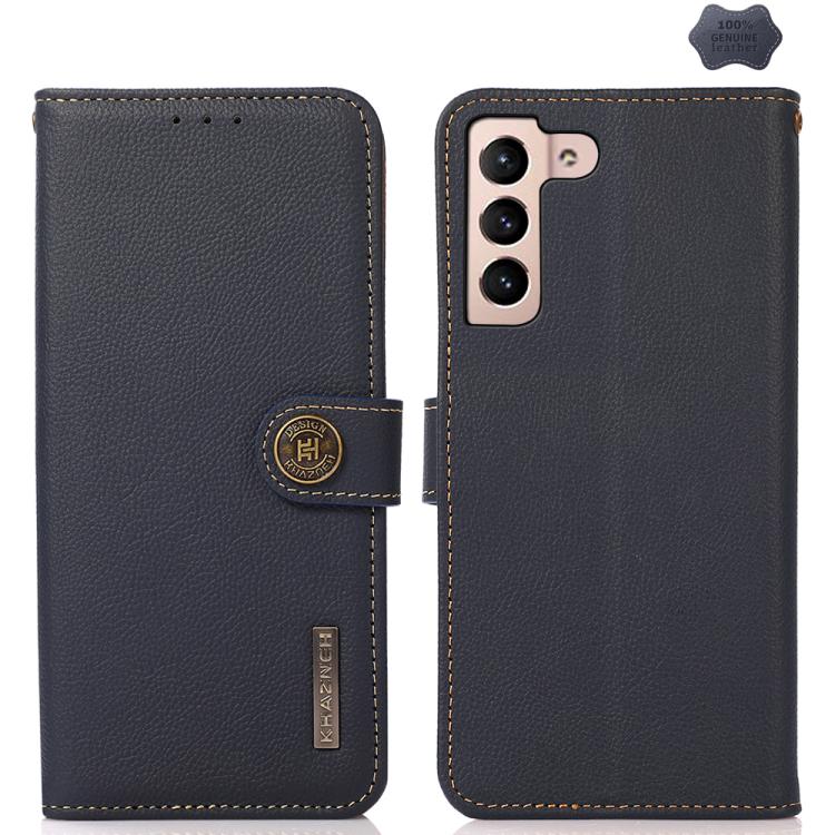 Funda de cuero genuino KHAZNEH Custer RFID para Samsung Galaxy S25 FE 5G (azul)