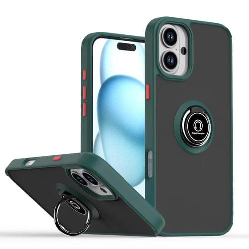 Funda de TPU + PC con aro para iPhone 16 Plus Serie Q Shadow 1 (Verde oscuro)