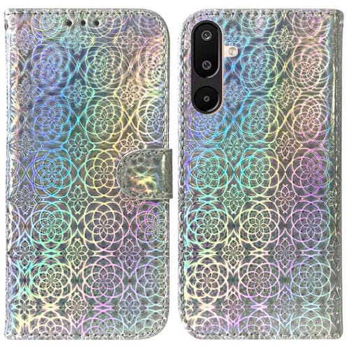 Funda de cuero con hebilla magnética colorida para Samsung Galaxy M16 5G / F16 5G / M36 5G (plateada)