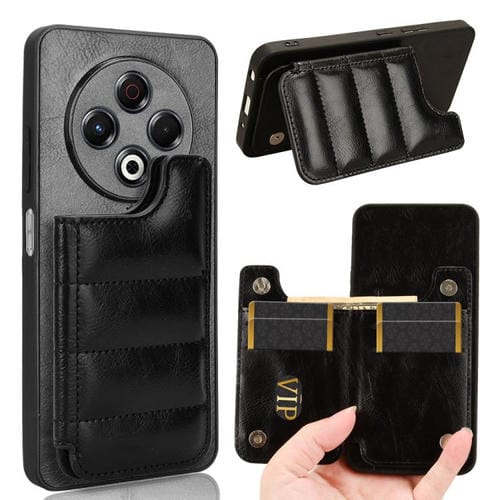 Funda para Teléfono Tecno Spark 30 4G Diseño de Vaca con Tarjeta de Costura (Negra)