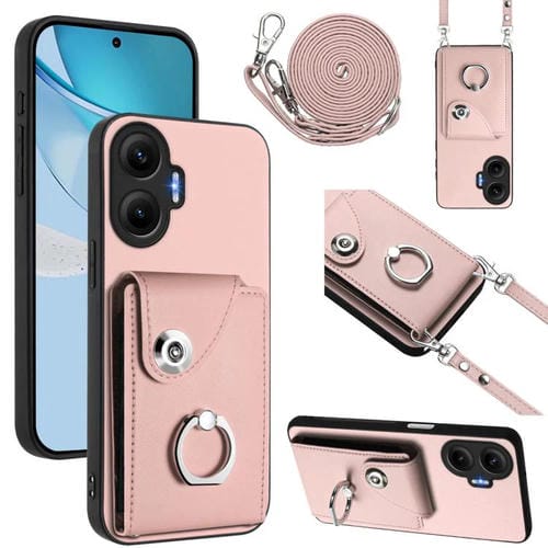 Funda para Redmi Turbo 4 Pro / Poco F7 con tarjetero y anilla, con cordón largo (rosa)