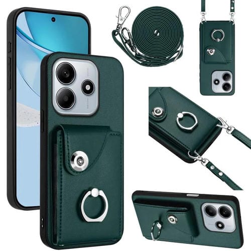 Funda para Redmi Note 14 5G con tarjetero y anilla, con cordón largo (verde)