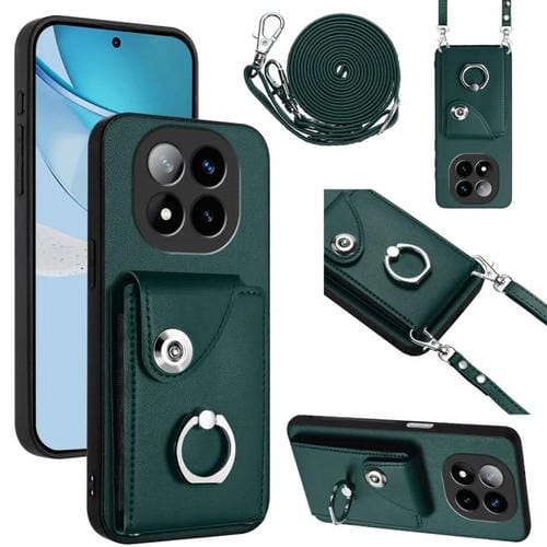 Funda para Redmi Note 14 Pro+ 5G con tarjetero, anilla y cordón largo (verde)