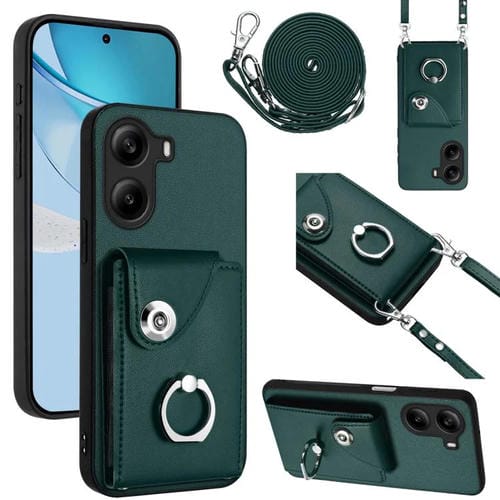 Funda para Xiaomi Poco X7 Pro con tarjetero y anilla para teléfono con cordón largo (verde)