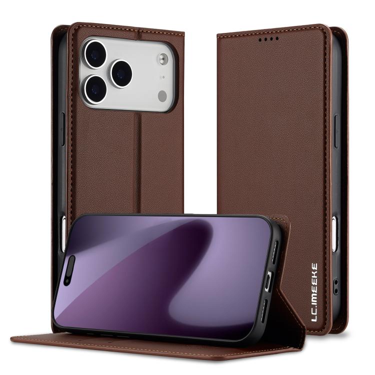 Funda de PU con textura fina esmerilada para iPhone 17 Pro LC.IMEEKE L1 Series (marrón)