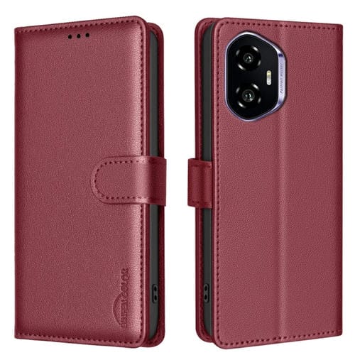 Funda Cuero Antirrobo RFID Textura Lichi para Teléfono Honor 300 (Rojo)