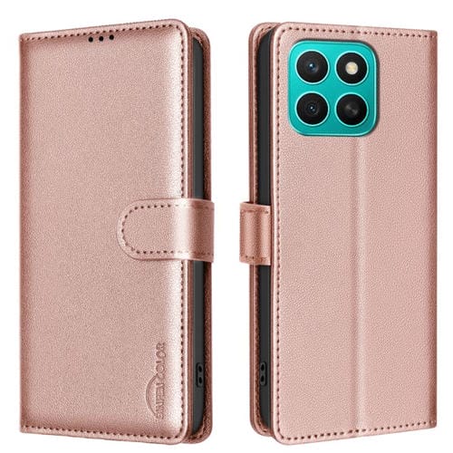 Funda de Cuero Antirrobo RFID para Honor X8C 4G con Textura de Lichi (Dorada)