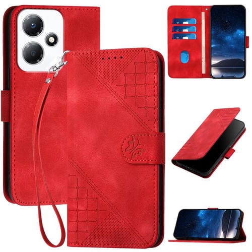 Funda de Cuero con Patrón en Relieve Mariposa y Cuadrícula NFC para Infinix Hot 30 Play (Rojo)