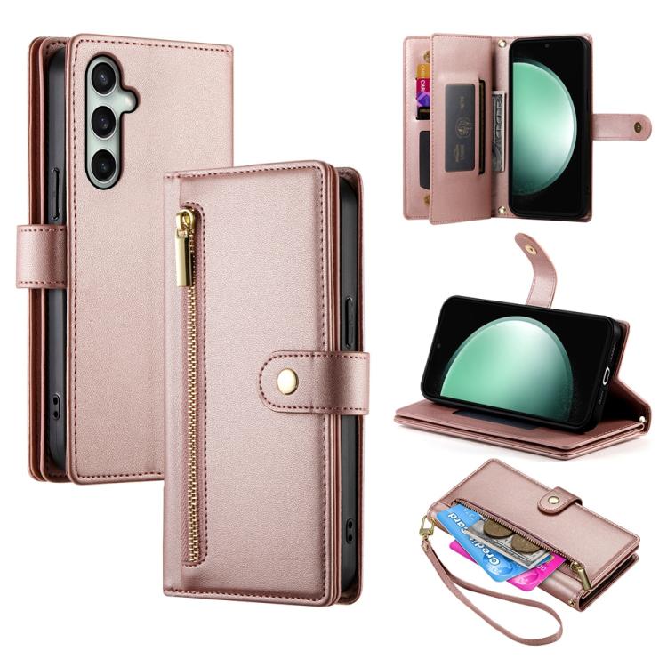 Funda de cuero con cremallera y ranuras para tarjetas para Samsung Galaxy S25 FE 5G (rosa)