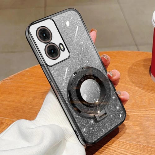 Funda de Teléfono TPU con Soporte Redondo y Purpurina Degradada para Motorola Moto G85 (Negro)