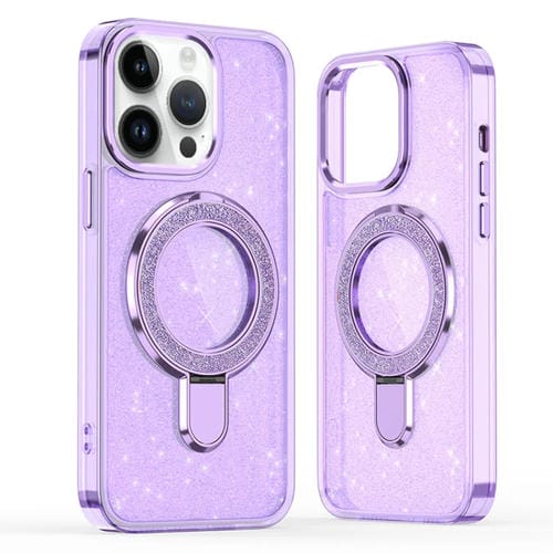 Funda para Teléfono Magsafe con Soporte de Anillo con Purpurina para iPhone 13 Pro (Morado)
