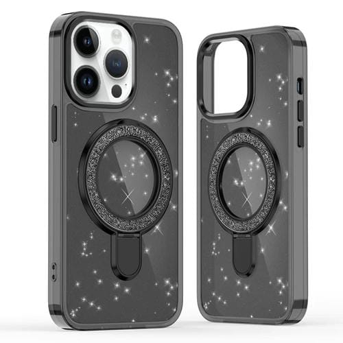 Funda para Teléfono Magsafe con Soporte de Anillo con Purpurina para iPhone 13 Pro (Negra)