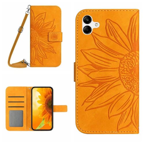 Funda de Cuero para Samsung Galaxy A06 5G con Tapa y Cordón Diseño Girasol (Amarillo)