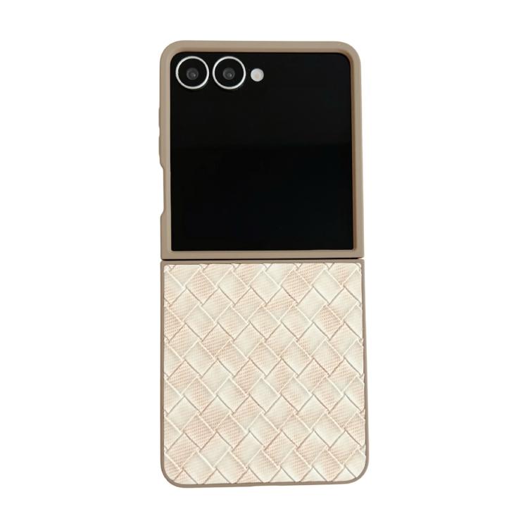 Funda para Samsung Galaxy Z Flip7 5G con patrón tejido colorido y cobertura total (naranja)